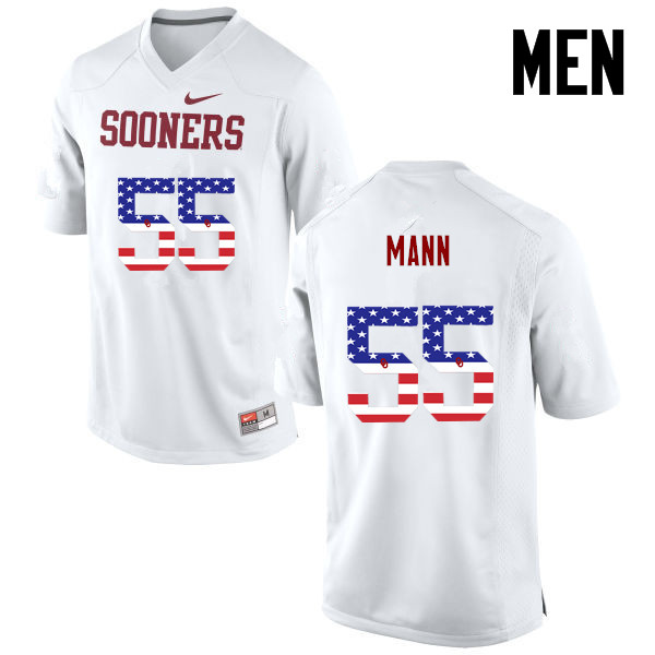 Oklahoma Sooners #55 Kenneth Mann College Football USA Flag Fashion Jerseys-White